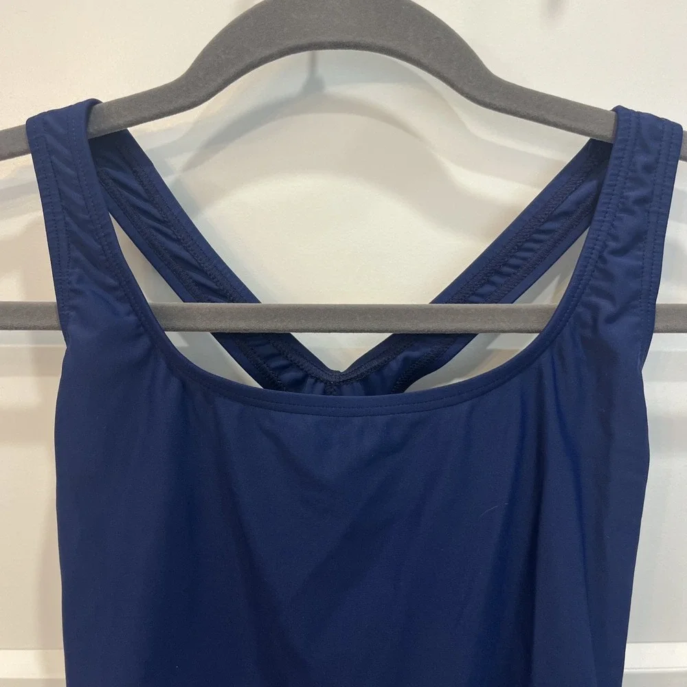 Speedo Women's Ultra Back Long One‎ Piece Swimsuit Navy Blue Sz 6L